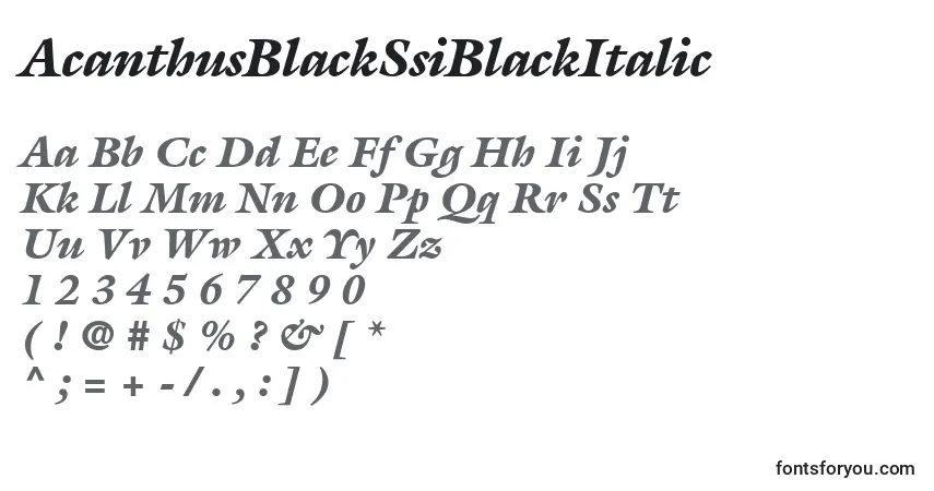 Schriftart AcanthusBlackSsiBlackItalic – Alphabet, Zahlen, spezielle Symbole