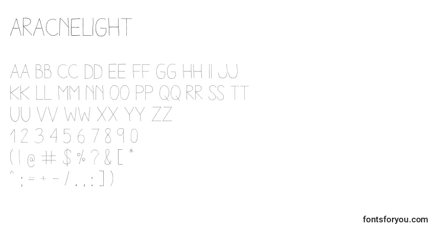 Schriftart AracneLight (75936) – Alphabet, Zahlen, spezielle Symbole