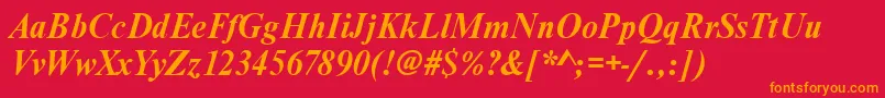 WesttimessskBolditalic-Schriftart – Orangefarbene Schriften auf rotem Hintergrund