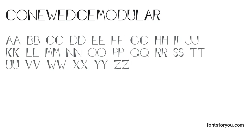 Czcionka Conewedgemodular – alfabet, cyfry, specjalne znaki