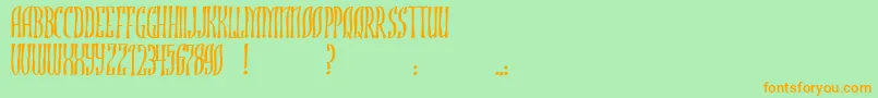 フォントJmhRojo – オレンジの文字が緑の背景にあります。