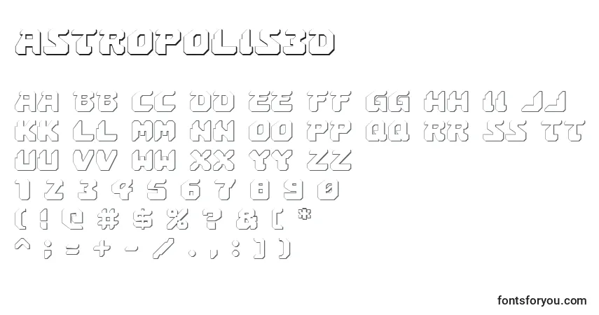 Schriftart Astropolis3D – Alphabet, Zahlen, spezielle Symbole
