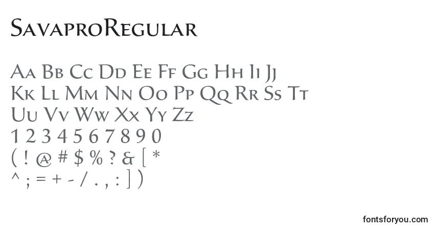 Czcionka SavaproRegular – alfabet, cyfry, specjalne znaki