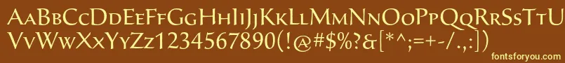 SavaproRegular-fontti – keltaiset fontit ruskealla taustalla