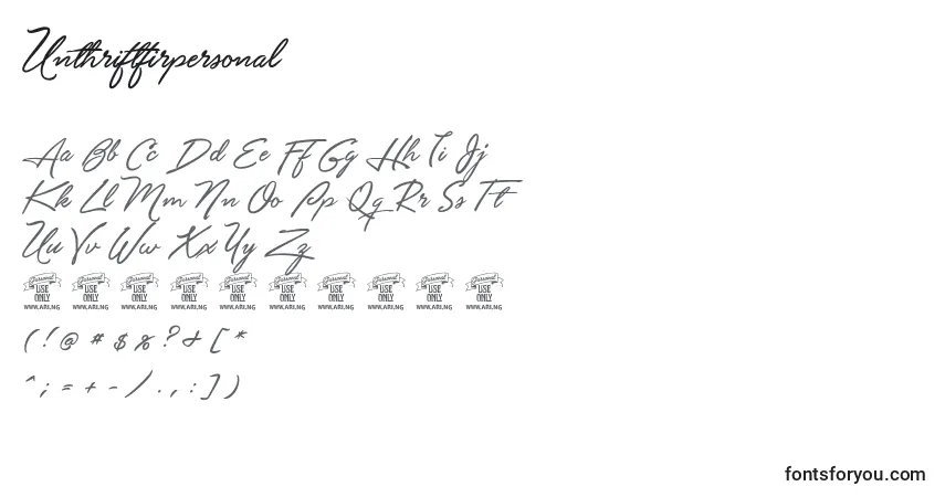 Schriftart Unthriftfirpersonal – Alphabet, Zahlen, spezielle Symbole