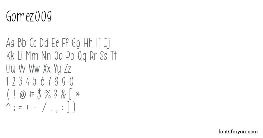 Czcionka Gomez009 – alfabet, cyfry, specjalne znaki