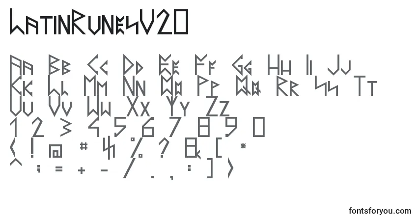 Czcionka LatinRunesV20 – alfabet, cyfry, specjalne znaki