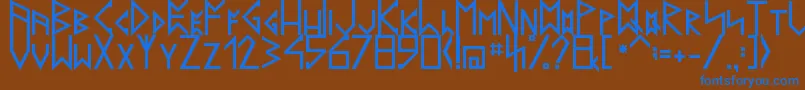 LatinRunesV20-Schriftart – Blaue Schriften auf braunem Hintergrund