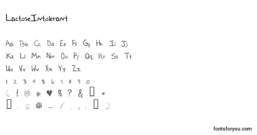 Schriftart LactoseIntolerant – Alphabet, Zahlen, spezielle Symbole