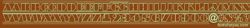 フォントABraggatitulotldcfr – 緑色の文字が茶色の背景にあります。