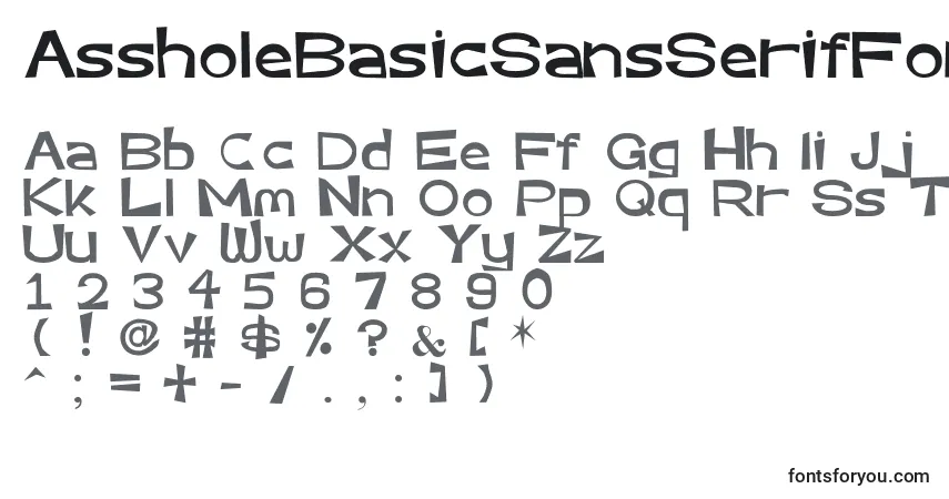 Czcionka AssholeBasicSansSerifFont – alfabet, cyfry, specjalne znaki