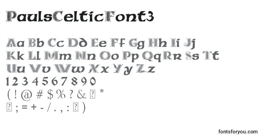 A fonte PaulsCelticFont3 – alfabeto, números, caracteres especiais