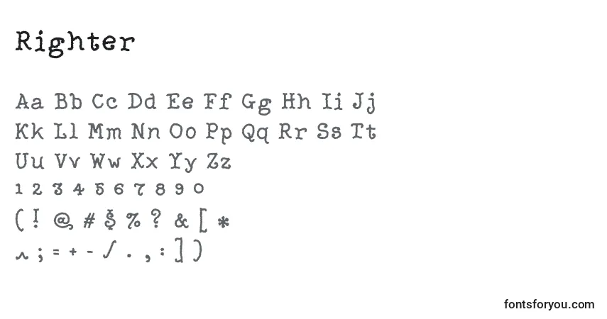 Czcionka Righter – alfabet, cyfry, specjalne znaki
