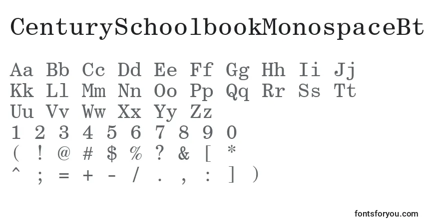 Czcionka CenturySchoolbookMonospaceBt – alfabet, cyfry, specjalne znaki