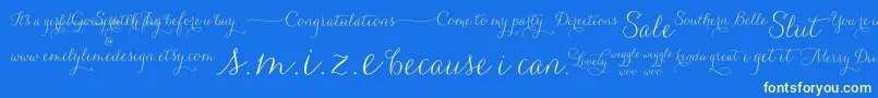 CarolynaWords-Schriftart – Gelbe Schriften auf blauem Hintergrund