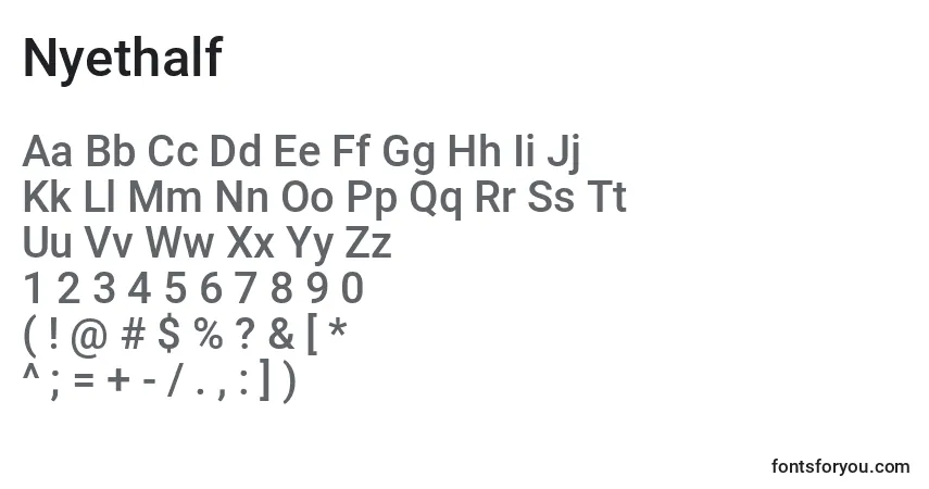 Schriftart Nyethalf – Alphabet, Zahlen, spezielle Symbole