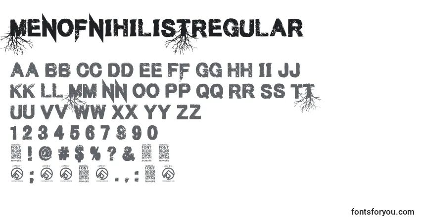 A fonte MenofnihilistRegular – alfabeto, números, caracteres especiais