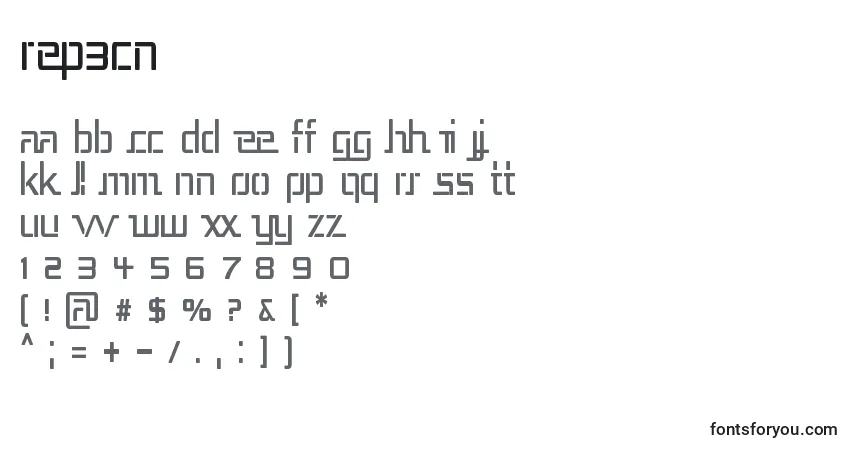 A fonte Rep3cn – alfabeto, números, caracteres especiais