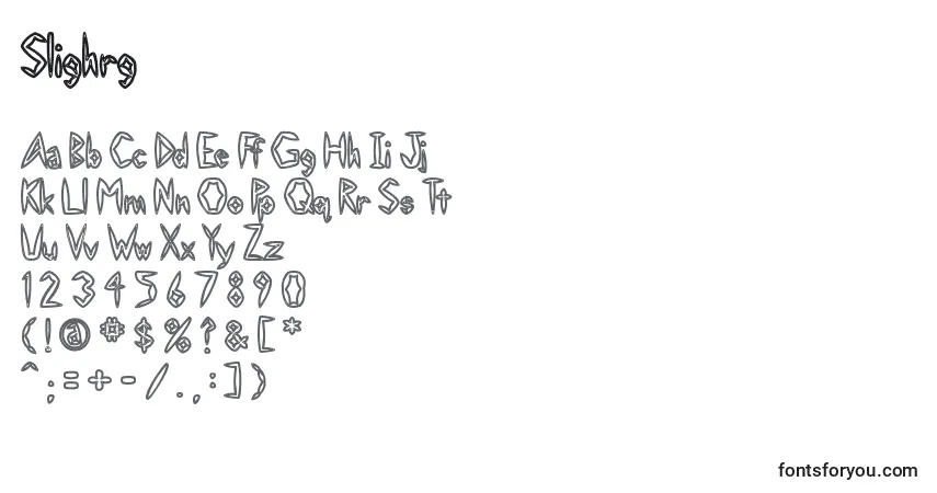 Czcionka Slighrg – alfabet, cyfry, specjalne znaki