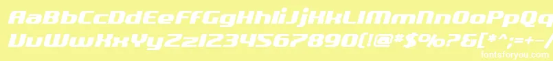 SfQuartziteBoldOblique-fontti – valkoiset fontit keltaisella taustalla