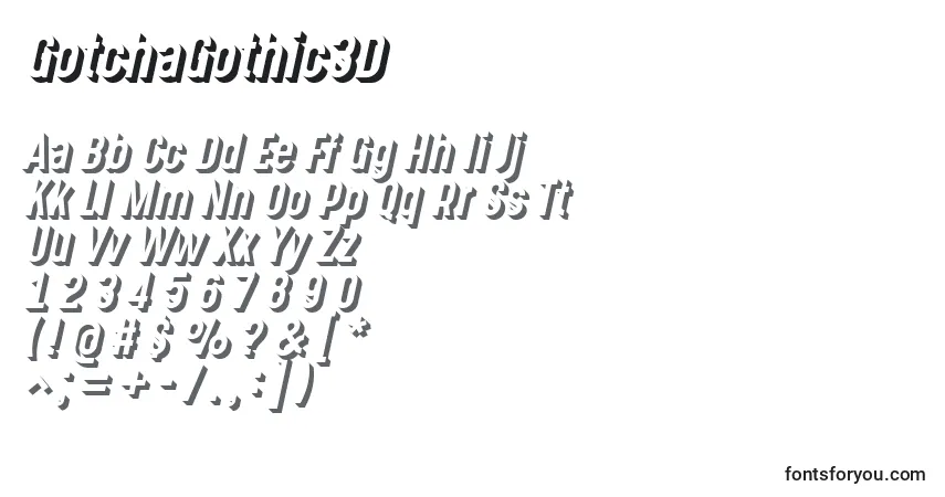 A fonte GotchaGothic3D – alfabeto, números, caracteres especiais