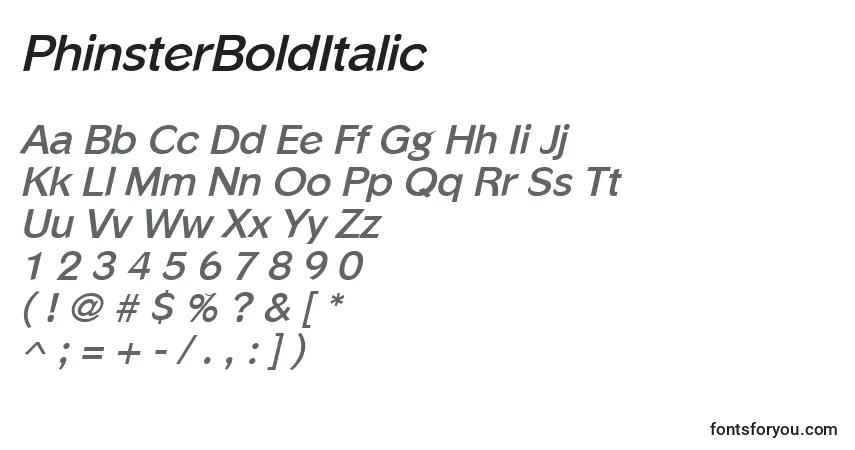 Schriftart PhinsterBoldItalic – Alphabet, Zahlen, spezielle Symbole