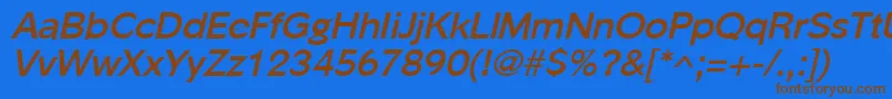PhinsterBoldItalic-Schriftart – Braune Schriften auf blauem Hintergrund