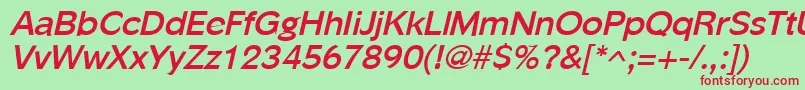 PhinsterBoldItalic-fontti – punaiset fontit vihreällä taustalla