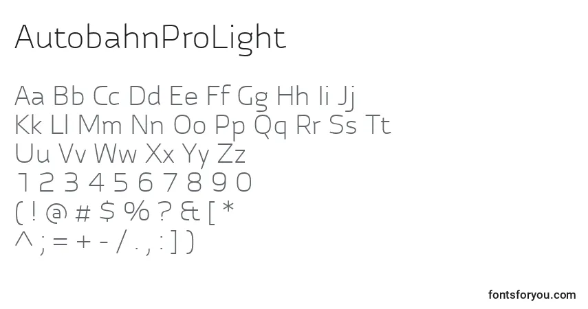 Czcionka AutobahnProLight – alfabet, cyfry, specjalne znaki