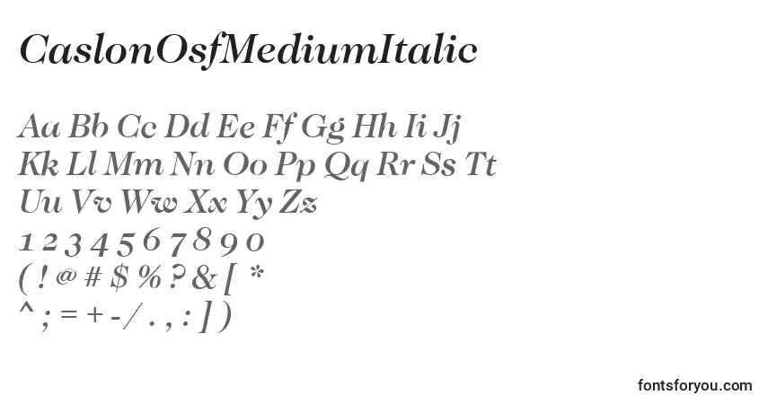 Шрифт CaslonOsfMediumItalic – алфавит, цифры, специальные символы