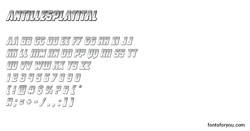 A fonte Antillesplatital – alfabeto, números, caracteres especiais