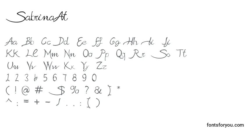 Czcionka SabrinaAt – alfabet, cyfry, specjalne znaki