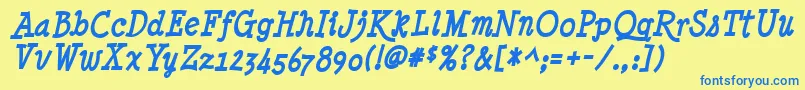 MinyaNouvelleBoldItalic Font – Blue Fonts on Yellow Background