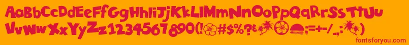 TikiTropic-Schriftart – Rote Schriften auf orangefarbenem Hintergrund