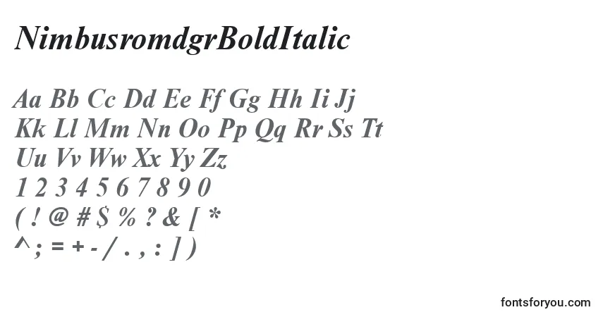 A fonte NimbusromdgrBoldItalic – alfabeto, números, caracteres especiais