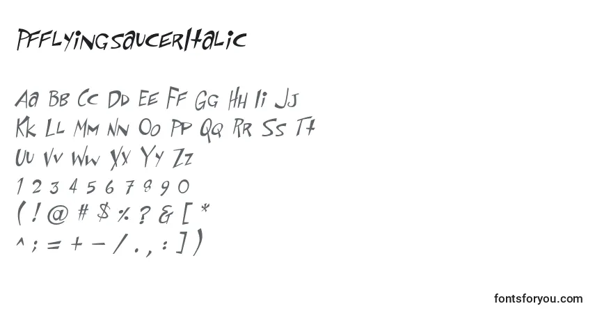 Шрифт PfflyingsaucerItalic – алфавит, цифры, специальные символы