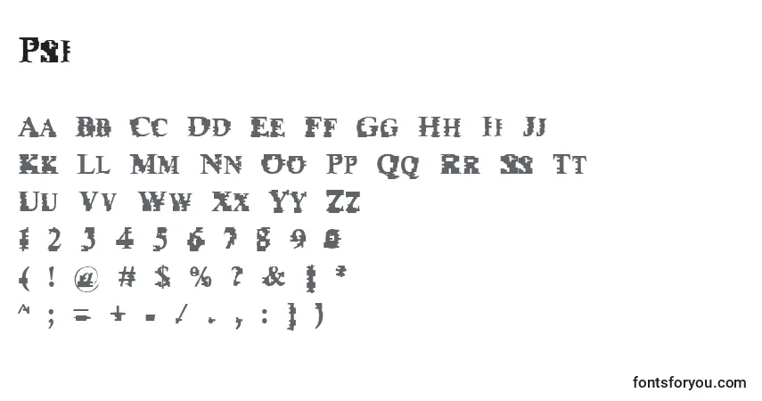 Schriftart Psi – Alphabet, Zahlen, spezielle Symbole