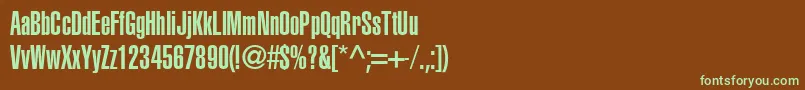 フォントContextUltraCondensedSsiUltraCondensed – 緑色の文字が茶色の背景にあります。