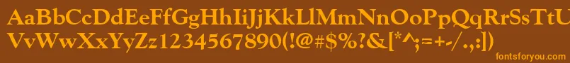 Więcej informacji o czcionce Goudyoldstyteeextbol Czcionka Goudyoldstyteeextbol – pomarańczowe czcionki na brązowym tle