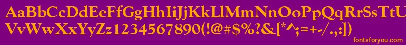 Goudyoldstyteeextbol-fontti – oranssit fontit violetilla taustalla