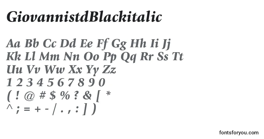 Czcionka GiovannistdBlackitalic – alfabet, cyfry, specjalne znaki