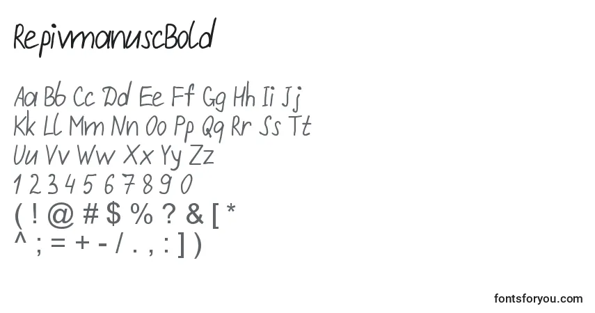 Шрифт RepivmanuscBold – алфавит, цифры, специальные символы