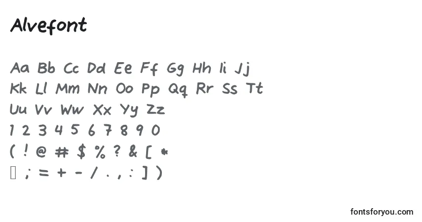 Alvefont-fontti – aakkoset, numerot, erikoismerkit