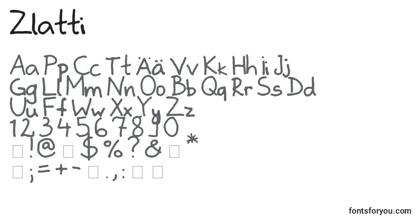Schriftart Zladdi – Alphabet, Zahlen, spezielle Symbole
