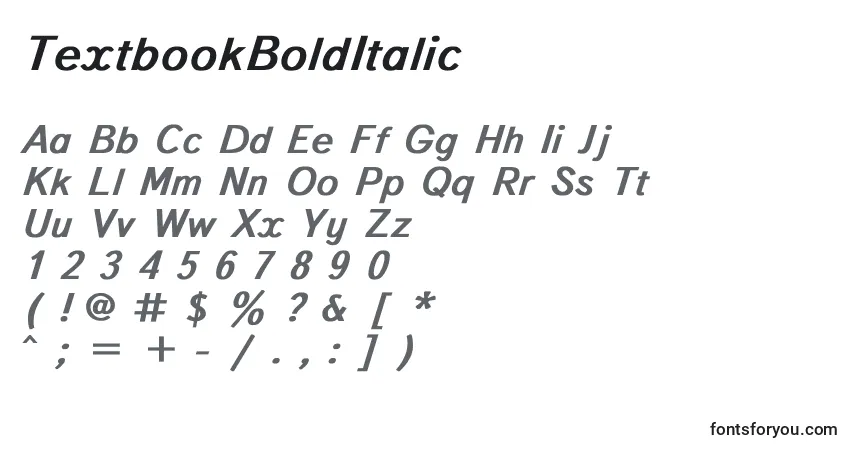 A fonte TextbookBoldItalic – alfabeto, números, caracteres especiais
