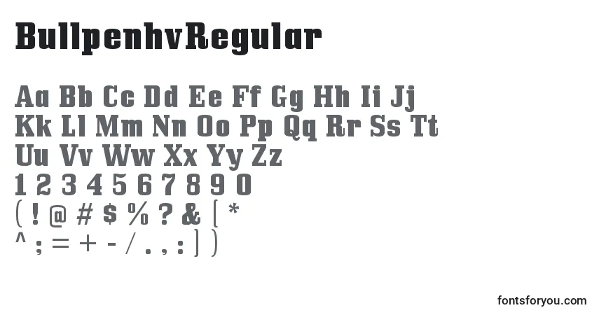 Schriftart BullpenhvRegular – Alphabet, Zahlen, spezielle Symbole