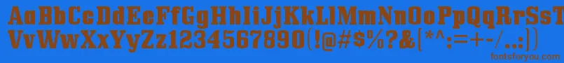 フォントBullpenhvRegular – 茶色の文字が青い背景にあります。