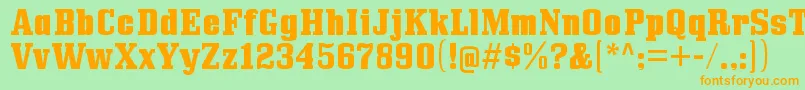 BullpenhvRegular-Schriftart – Orangefarbene Schriften auf grünem Hintergrund