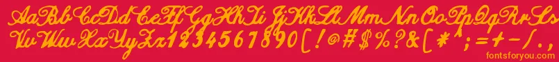 ZaiCalligraphyscripthandwritten Font – Orange Fonts on Red Background