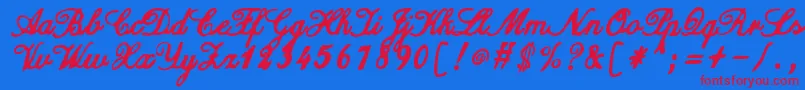 ZaiCalligraphyscripthandwritten Font – Red Fonts on Blue Background